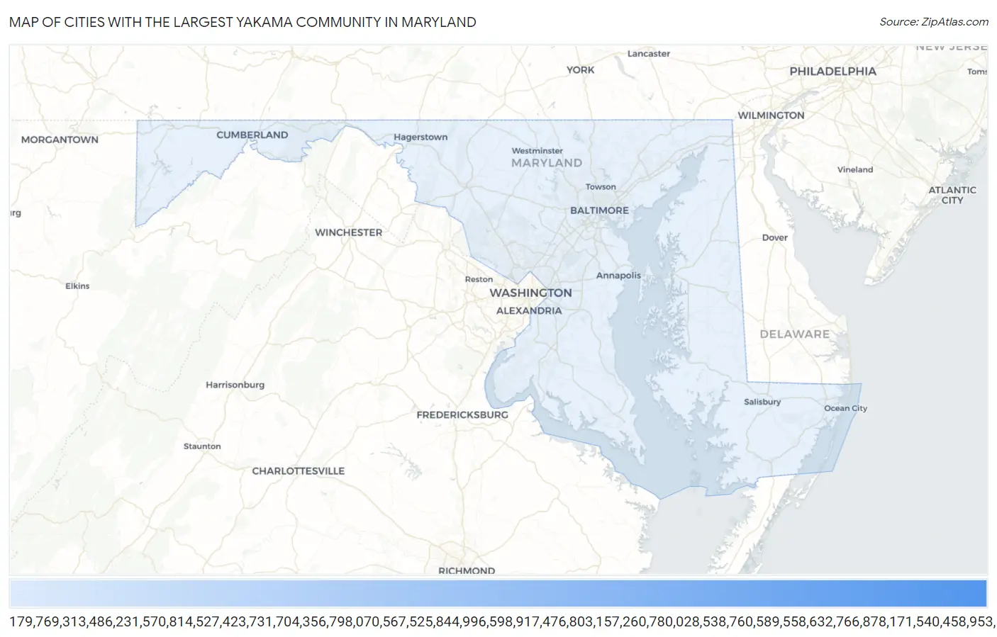 Cities with the Largest Yakama Community in Maryland Map