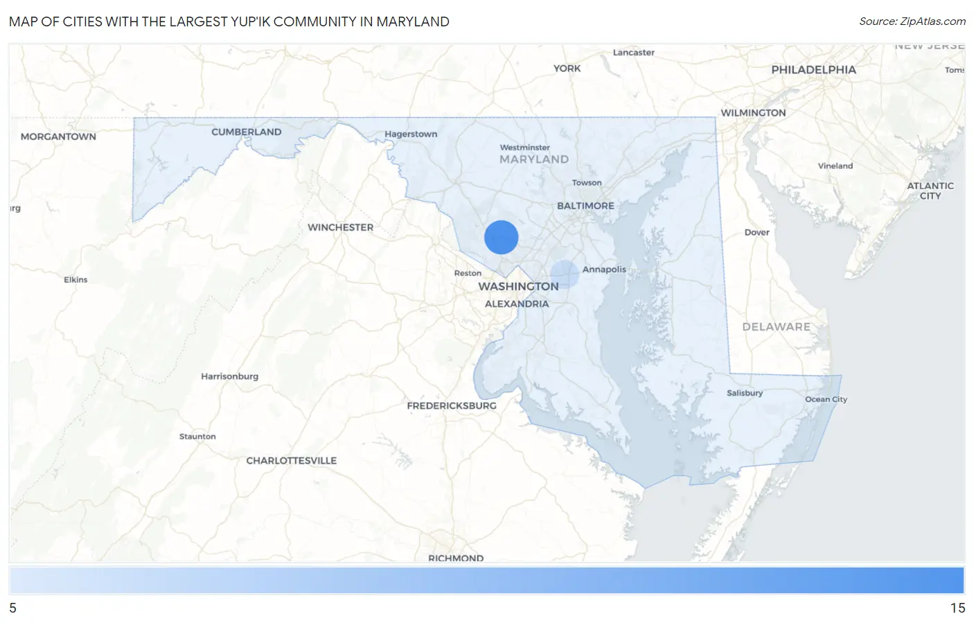 Cities with the Largest Yup'ik Community in Maryland Map