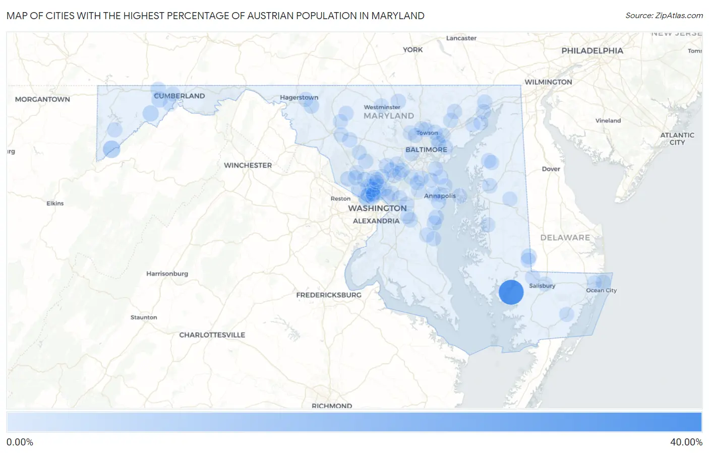 Cities with the Highest Percentage of Austrian Population in Maryland Map