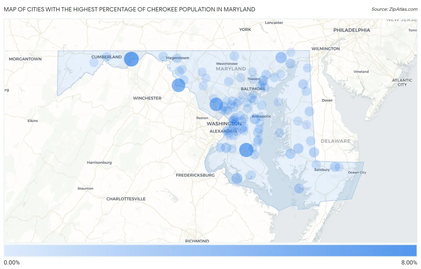 Cities with the Highest Percentage of Cherokee Population in Maryland Map