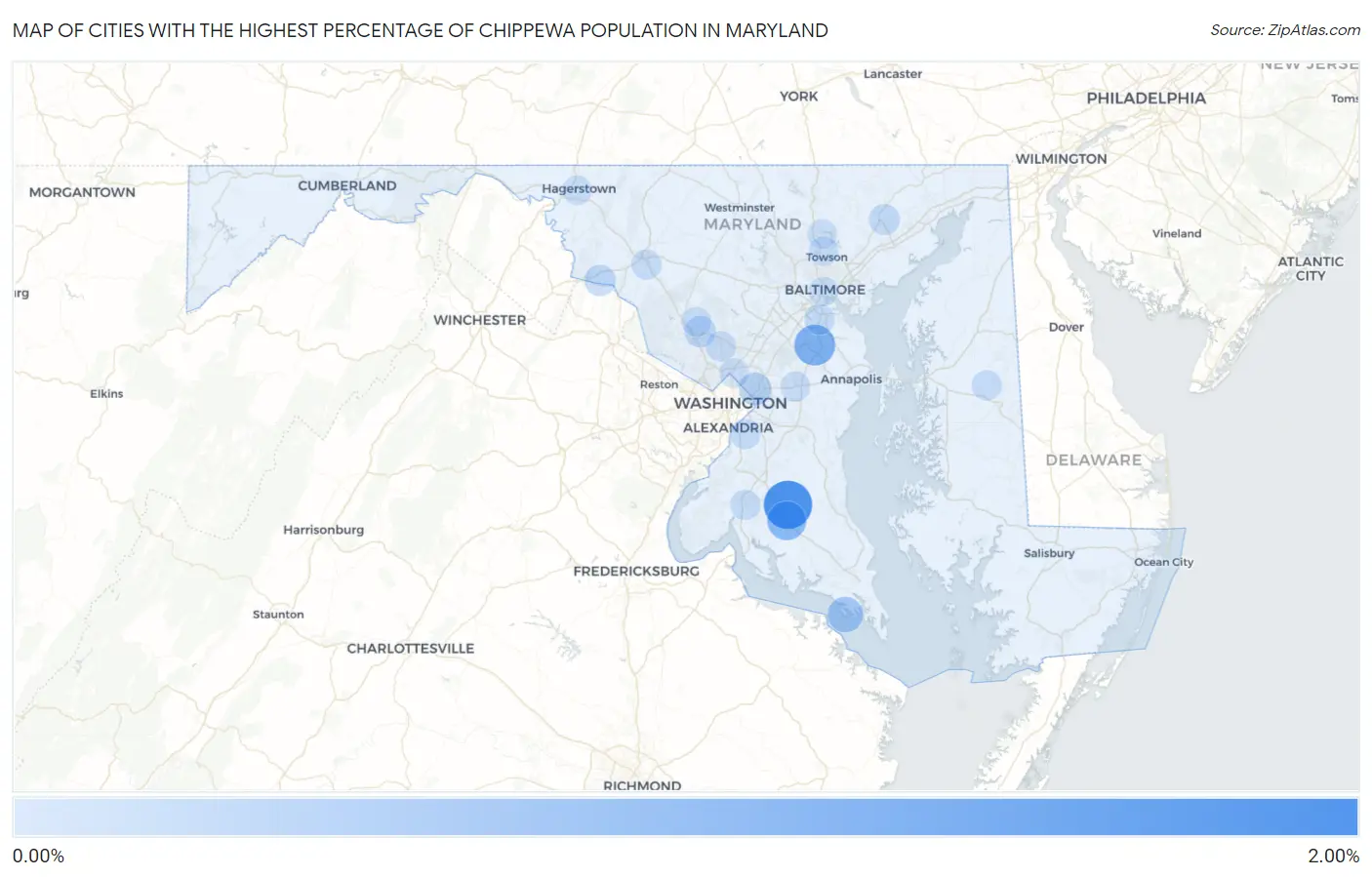 Cities with the Highest Percentage of Chippewa Population in Maryland Map