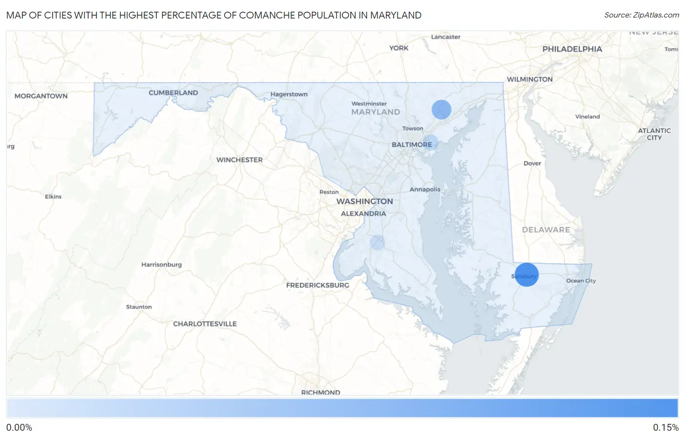 Cities with the Highest Percentage of Comanche Population in Maryland Map