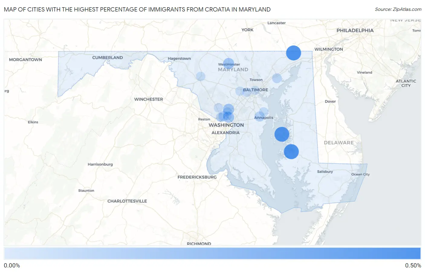 Cities with the Highest Percentage of Immigrants from Croatia in Maryland Map
