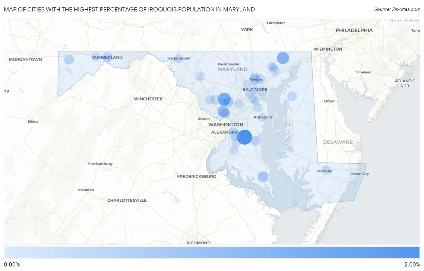 Cities with the Highest Percentage of Iroquois Population in Maryland Map