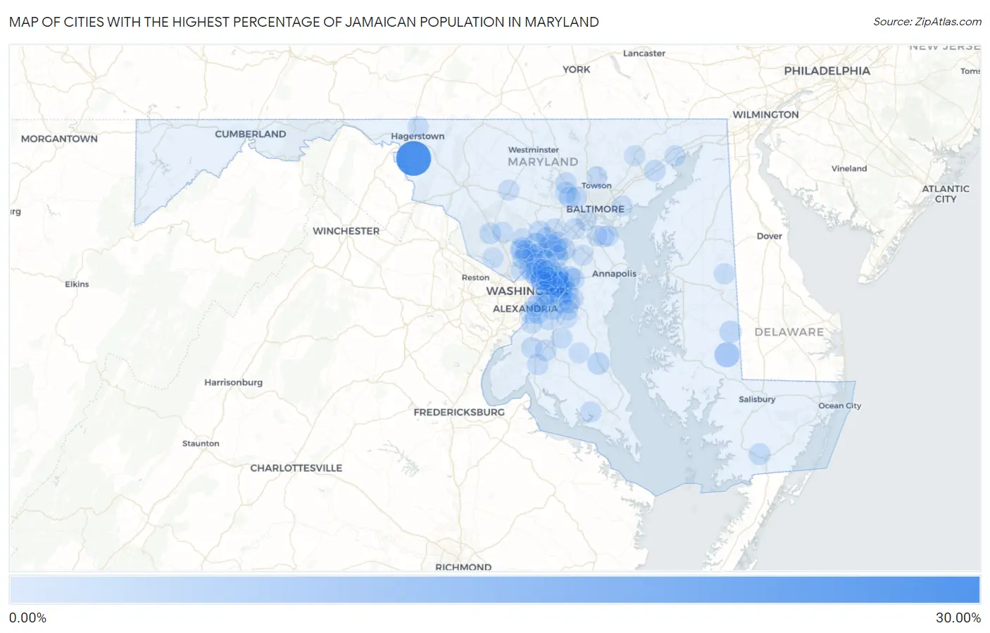 Cities with the Highest Percentage of Jamaican Population in Maryland Map