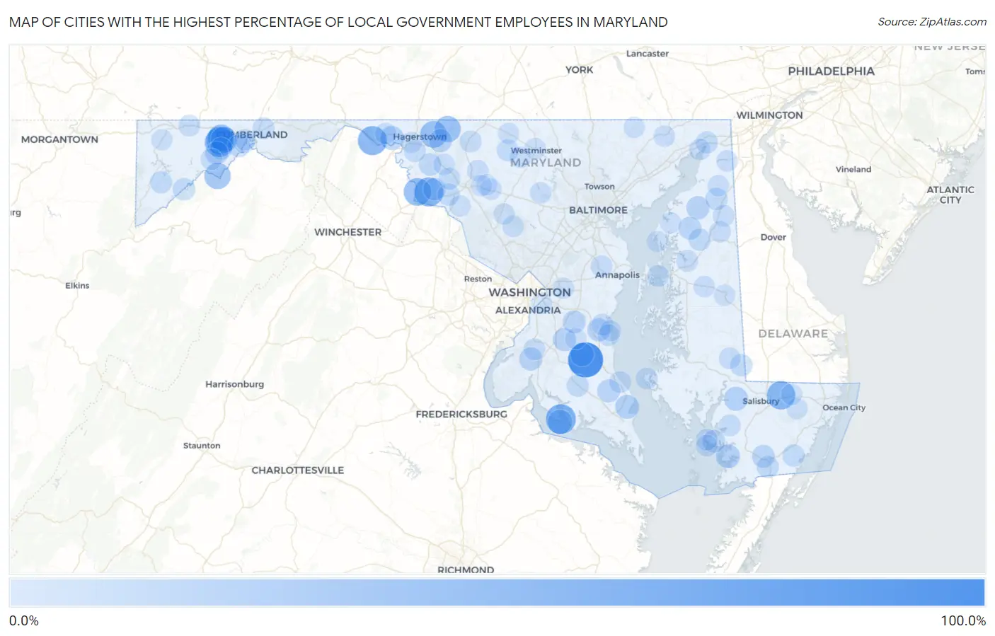 Cities with the Highest Percentage of Local Government Employees in Maryland Map