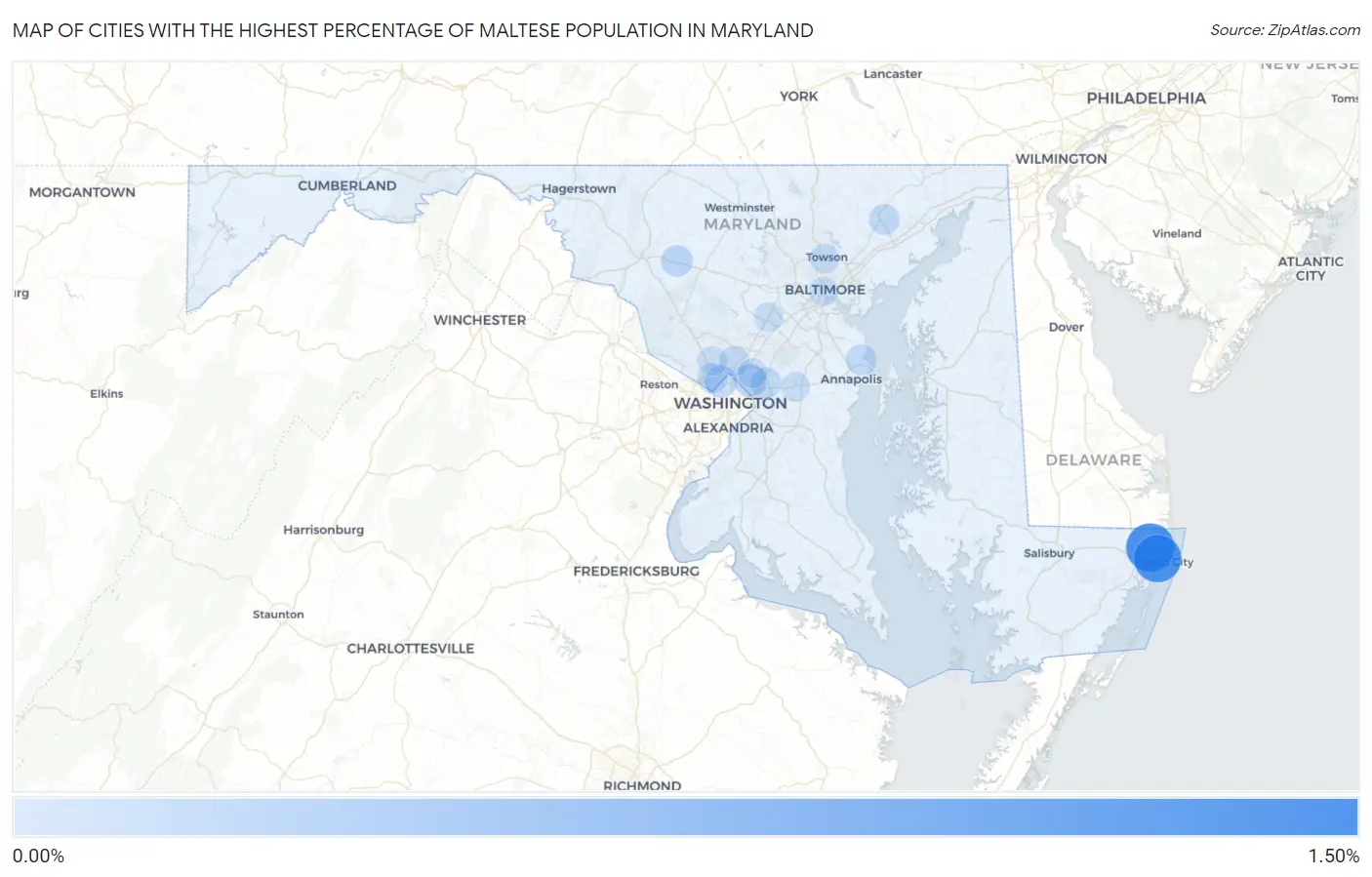 Cities with the Highest Percentage of Maltese Population in Maryland Map