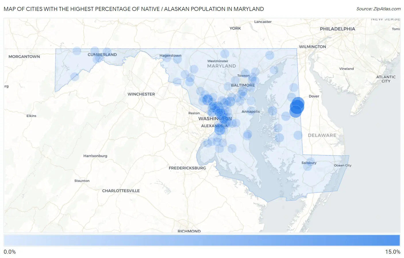 Cities with the Highest Percentage of Native / Alaskan Population in Maryland Map