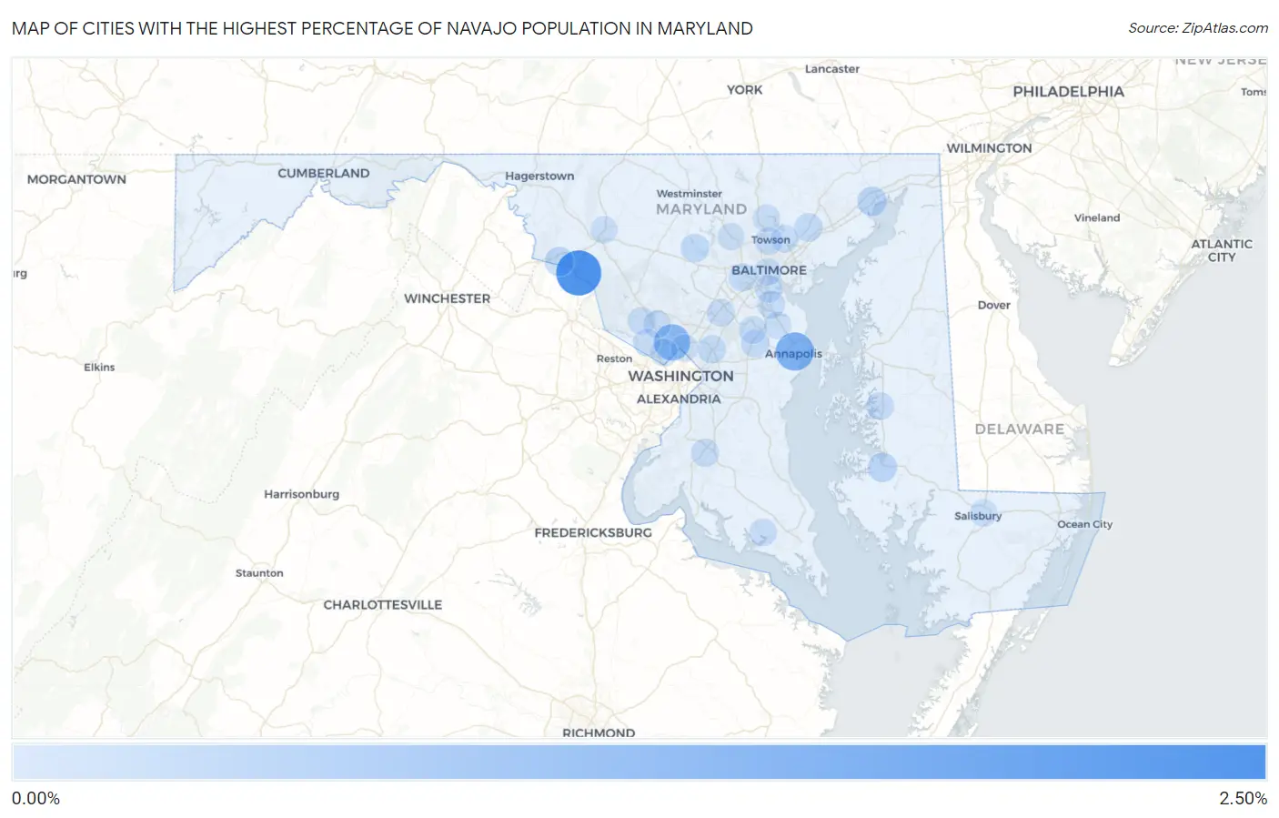 Cities with the Highest Percentage of Navajo Population in Maryland Map