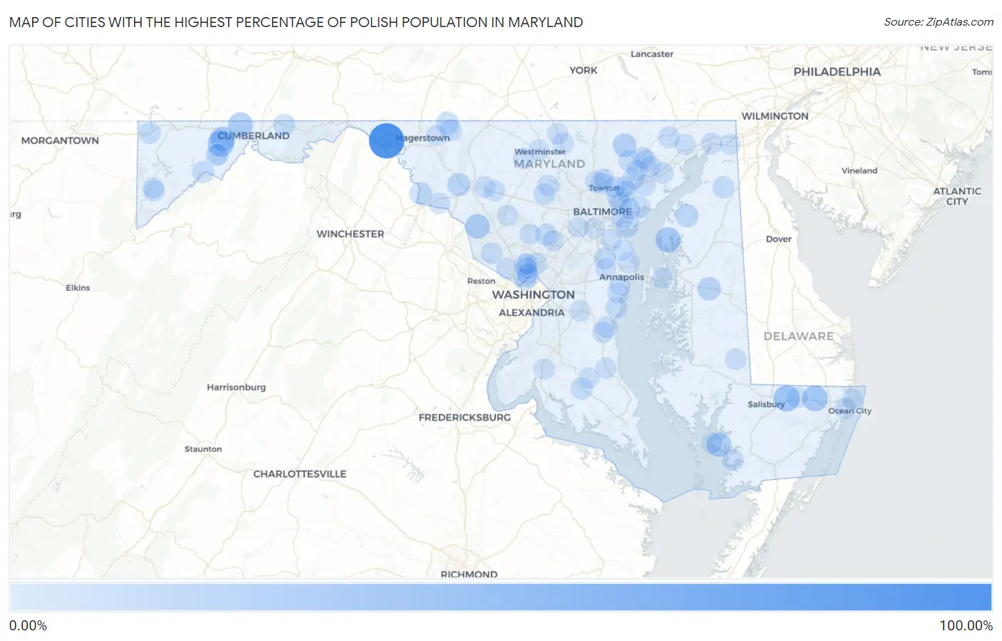 Cities with the Highest Percentage of Polish Population in Maryland Map