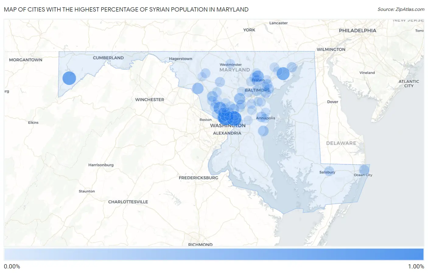 Cities with the Highest Percentage of Syrian Population in Maryland Map