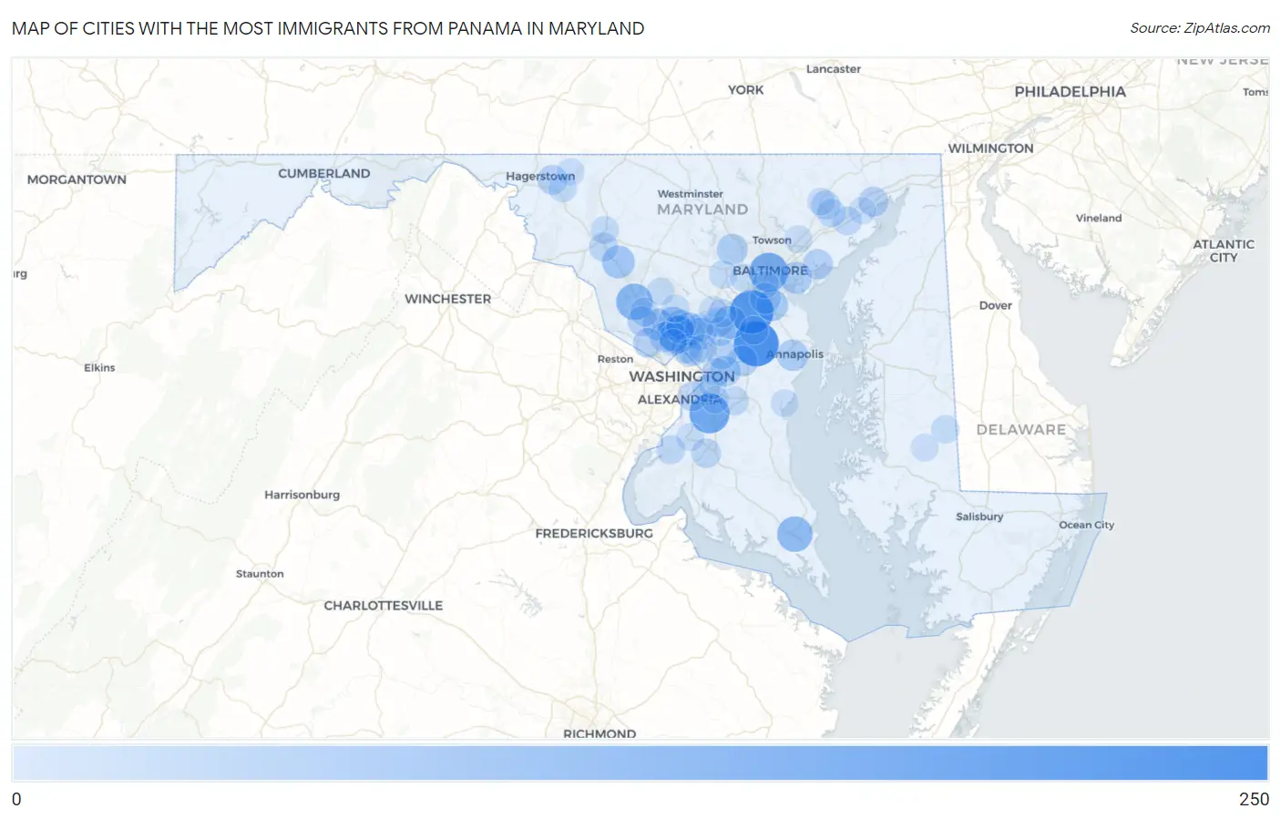 Cities with the Most Immigrants from Panama in Maryland Map