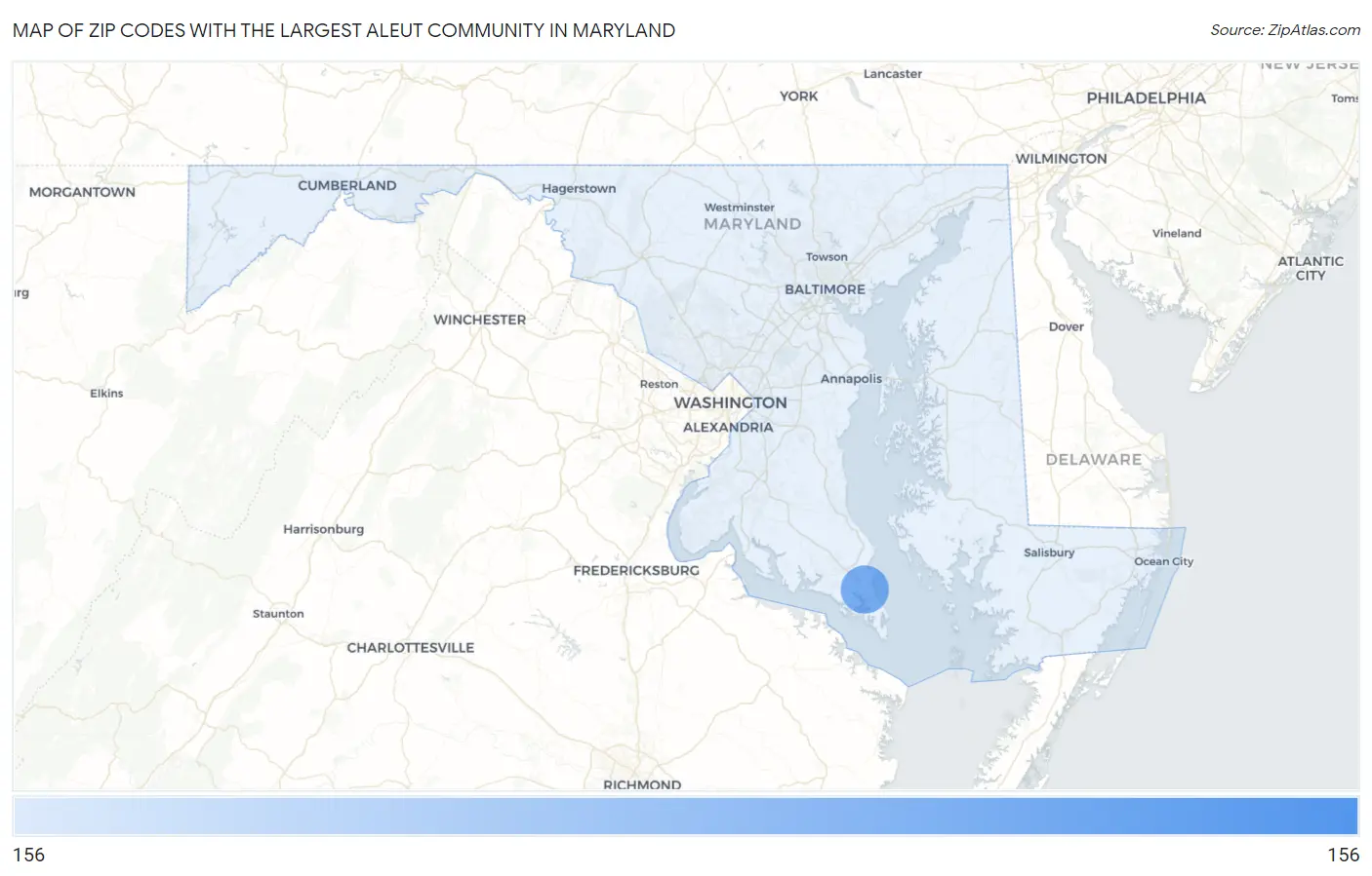 Zip Codes with the Largest Aleut Community in Maryland Map