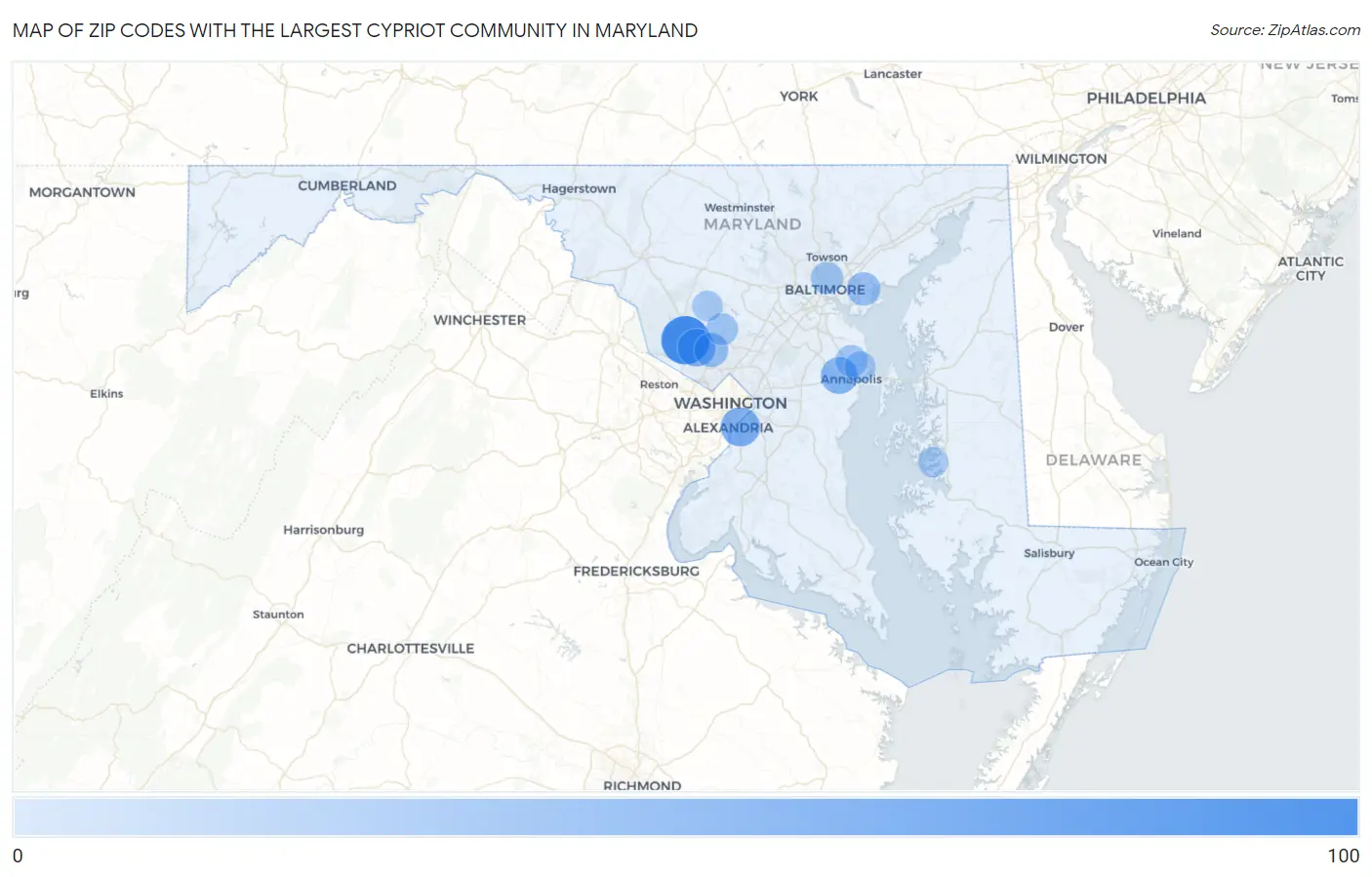 Zip Codes with the Largest Cypriot Community in Maryland Map