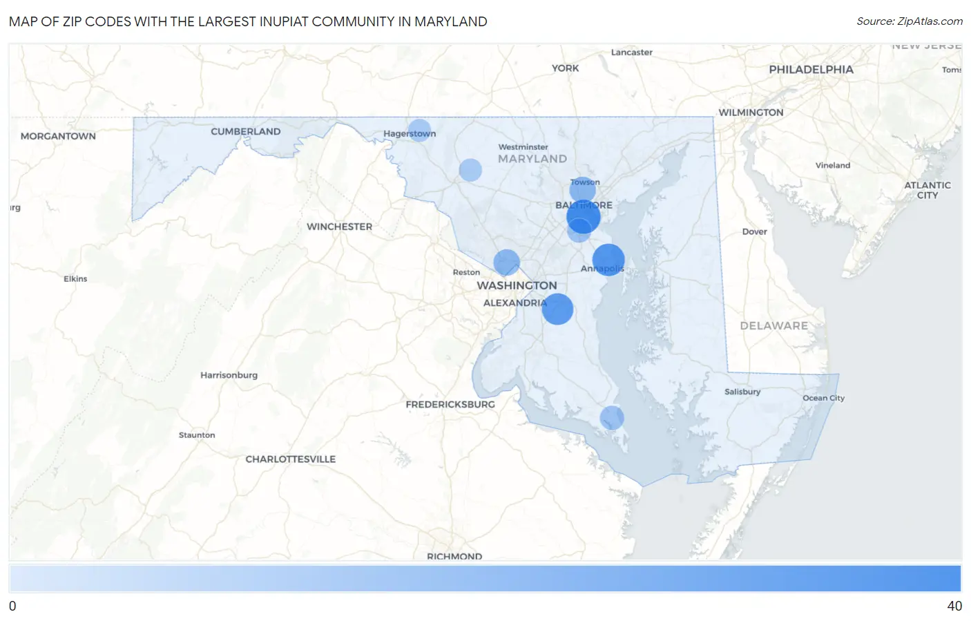 Zip Codes with the Largest Inupiat Community in Maryland Map