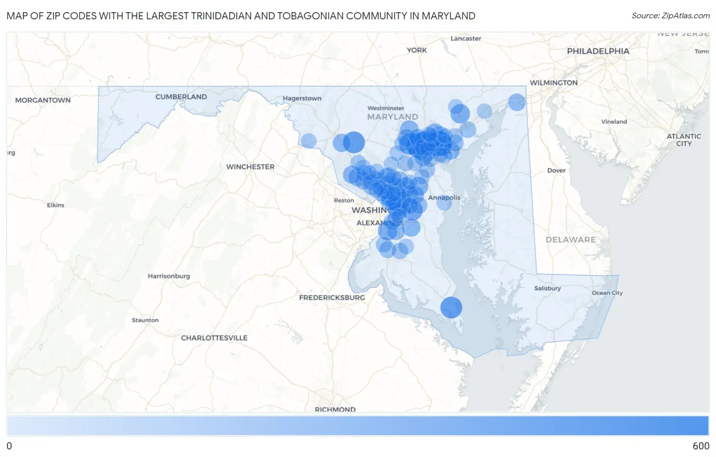 Zip Codes with the Largest Trinidadian and Tobagonian Community in Maryland Map