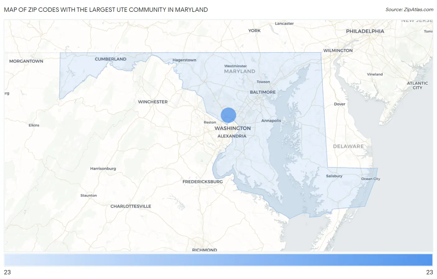 Zip Codes with the Largest Ute Community in Maryland Map