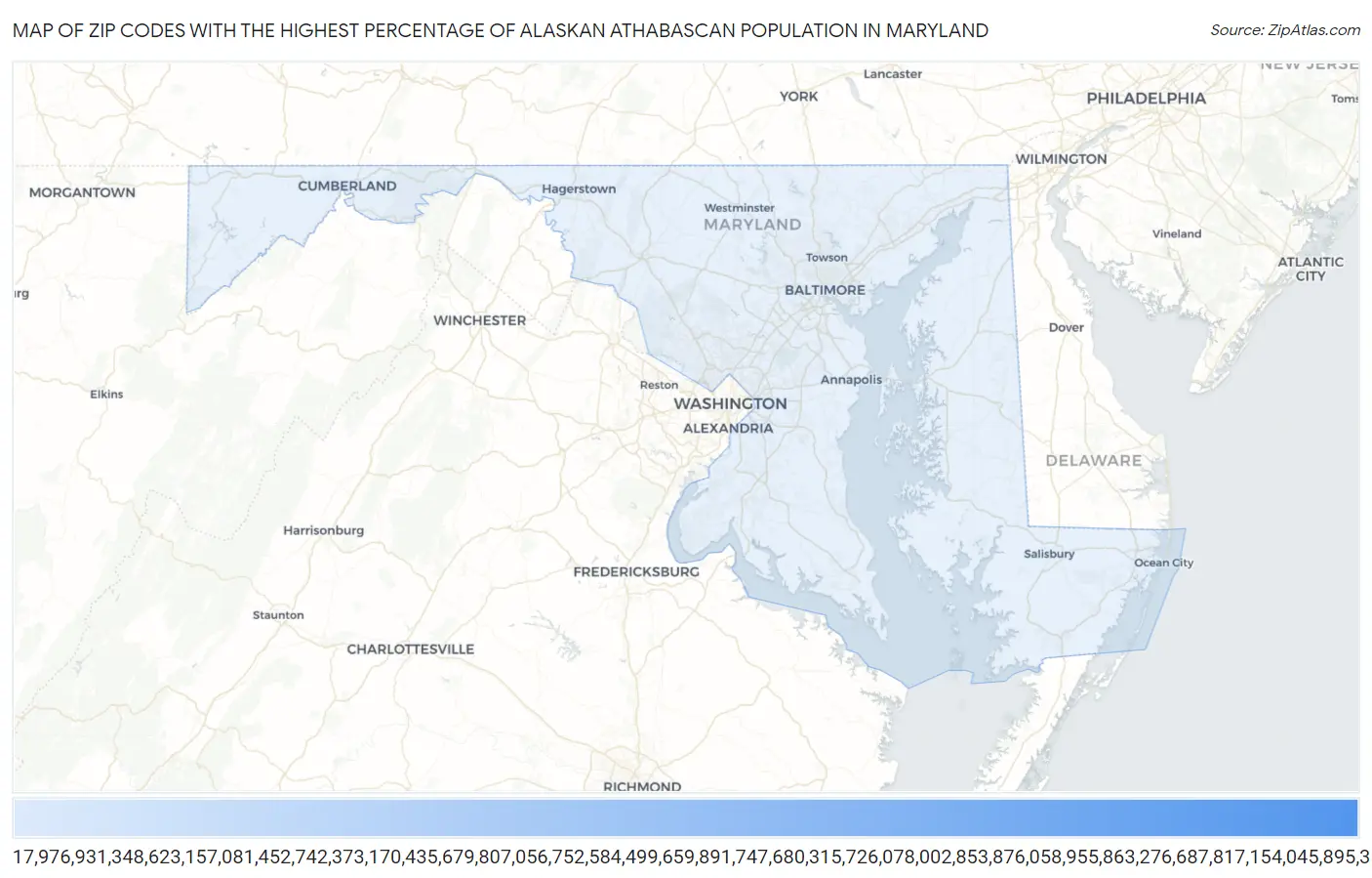 Zip Codes with the Highest Percentage of Alaskan Athabascan Population in Maryland Map
