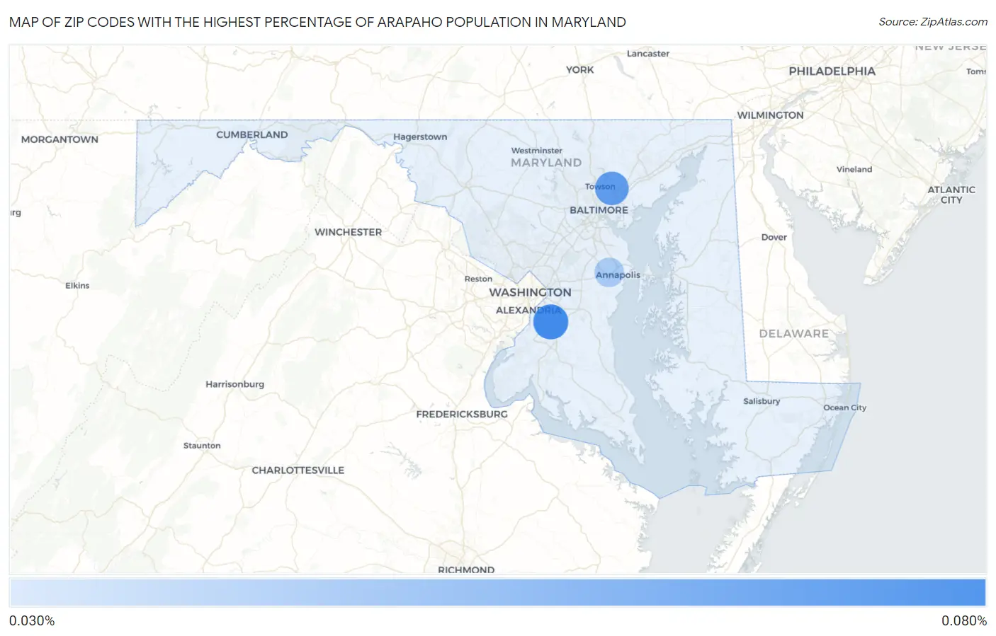 Zip Codes with the Highest Percentage of Arapaho Population in Maryland Map