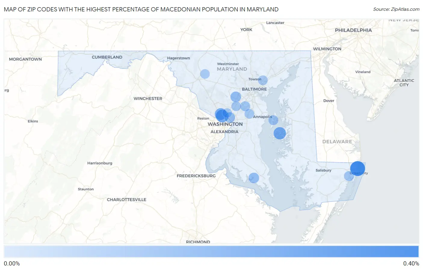 Zip Codes with the Highest Percentage of Macedonian Population in Maryland Map