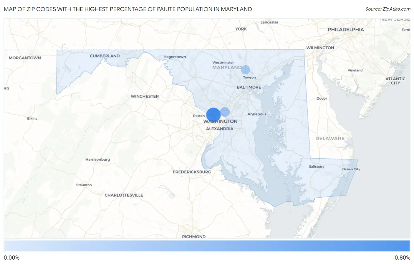 Zip Codes with the Highest Percentage of Paiute Population in Maryland Map