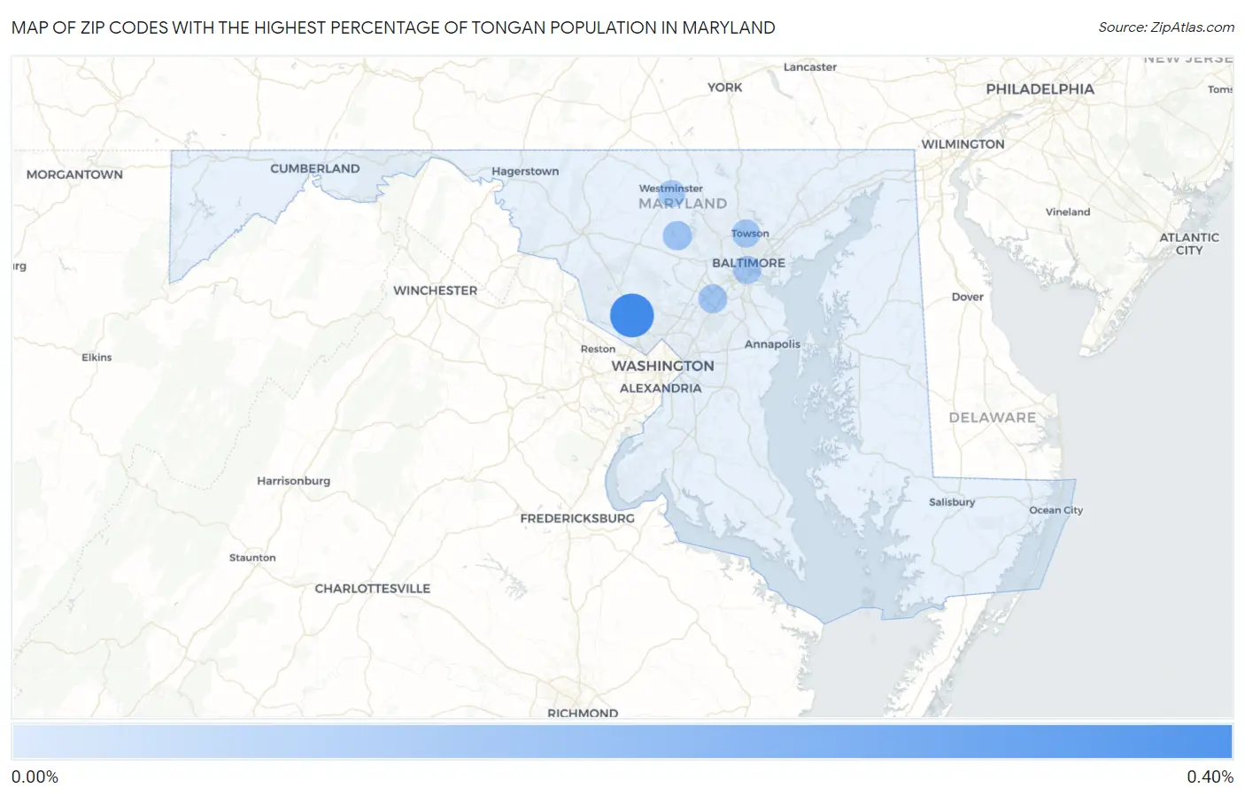 Zip Codes with the Highest Percentage of Tongan Population in Maryland Map