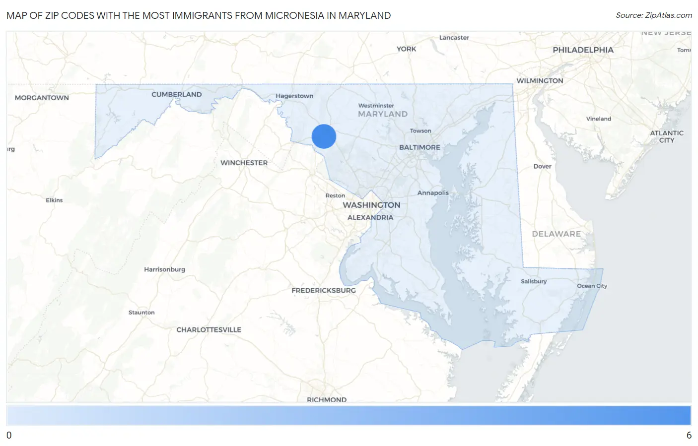 Zip Codes with the Most Immigrants from Micronesia in Maryland Map