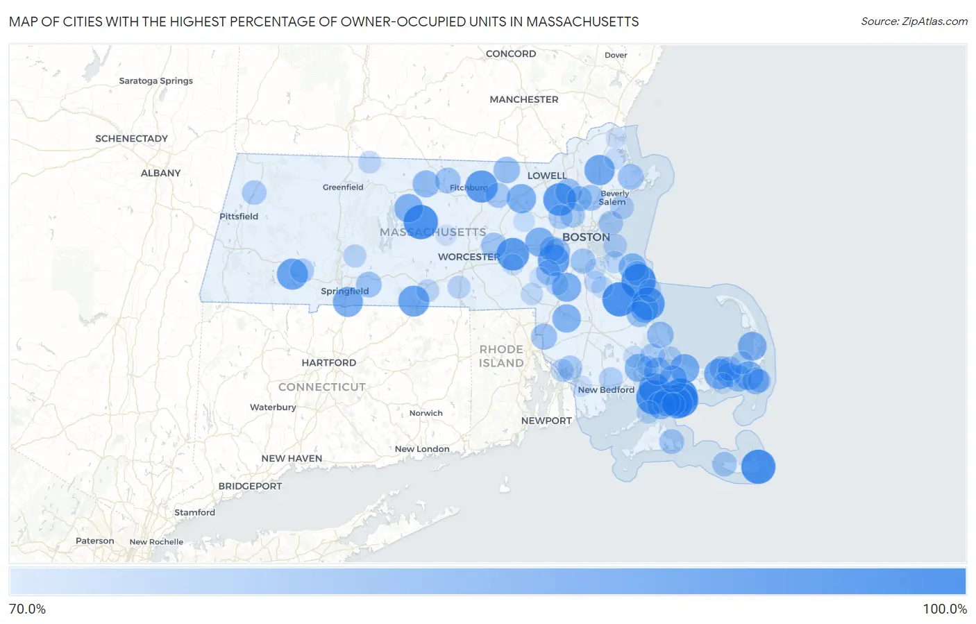 Cities with the Highest Percentage of Owner-Occupied Units in Massachusetts Map