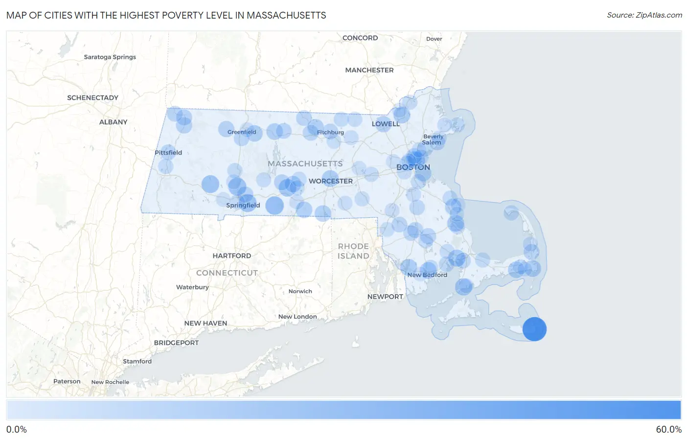 Cities with the Highest Poverty Level in Massachusetts Map