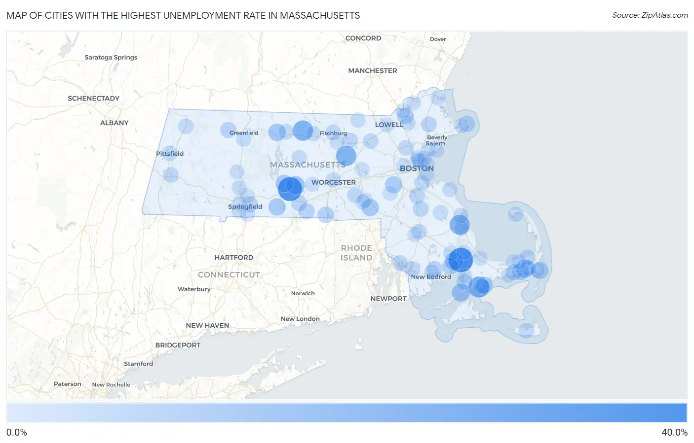 Cities with the Highest Unemployment Rate in Massachusetts Map