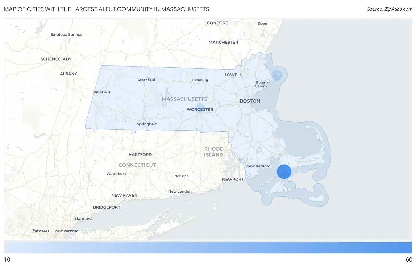 Cities with the Largest Aleut Community in Massachusetts Map
