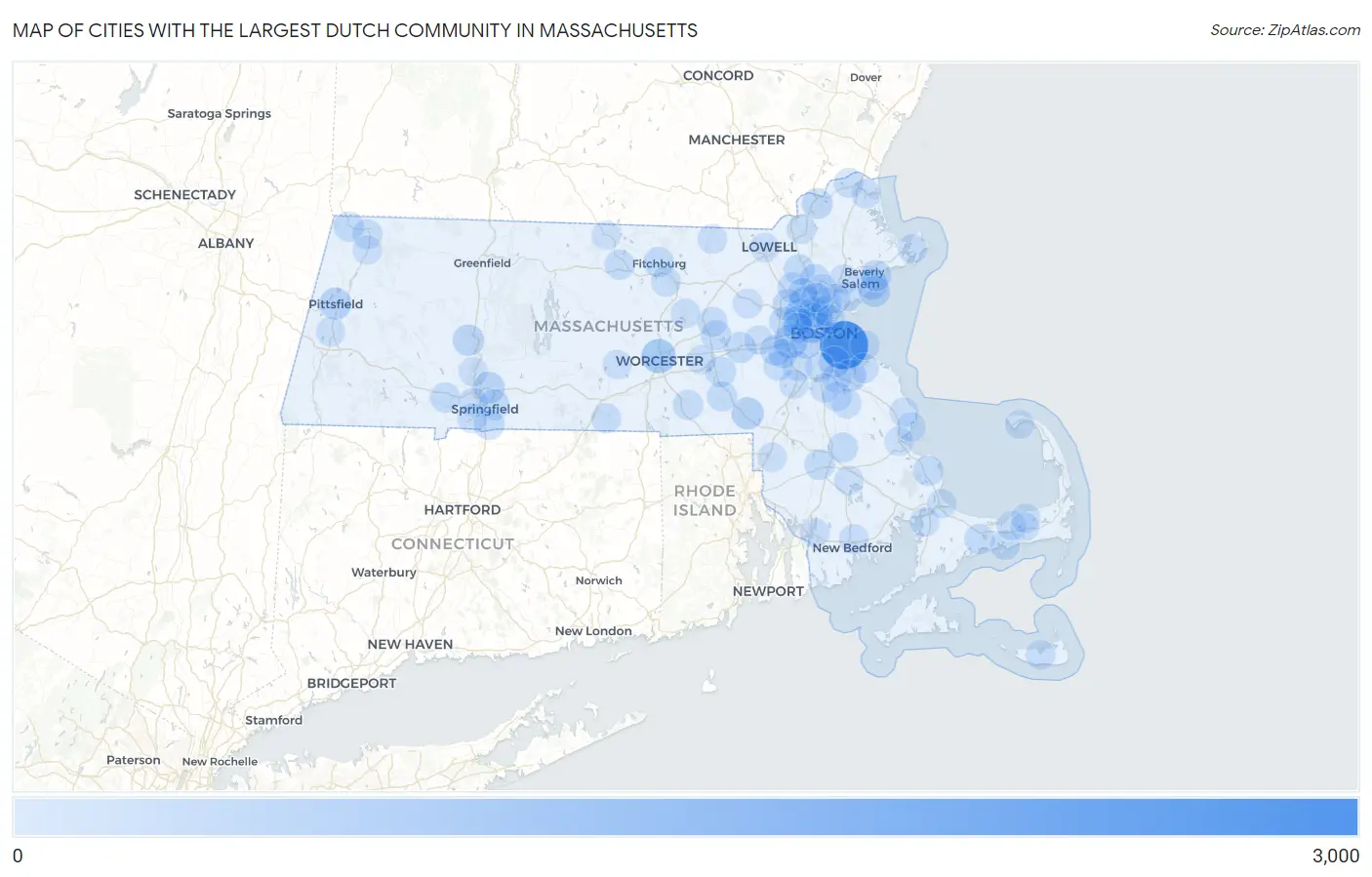 Cities with the Largest Dutch Community in Massachusetts Map