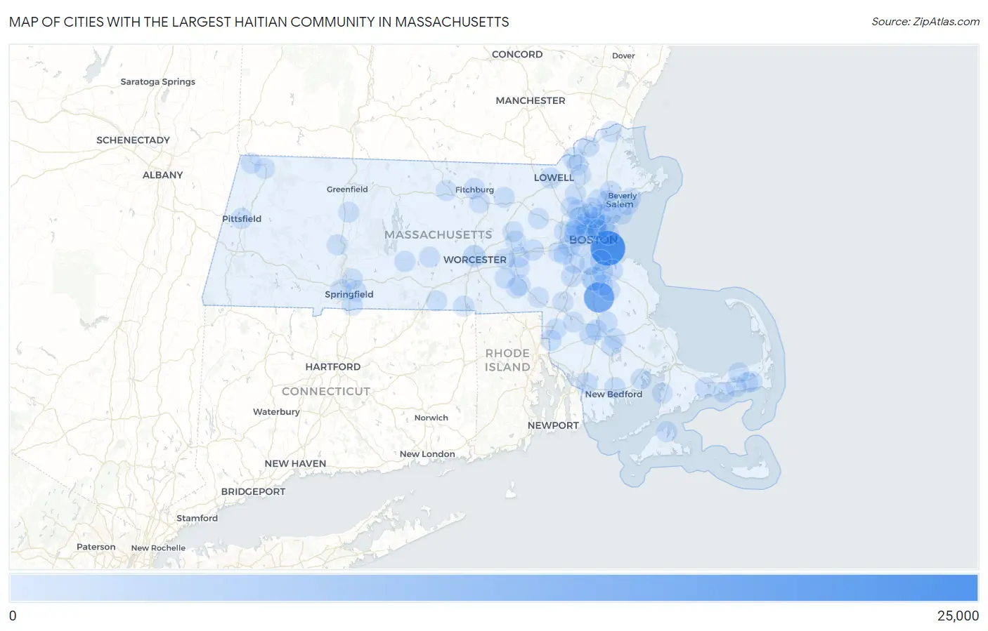 Cities with the Largest Haitian Community in Massachusetts Map