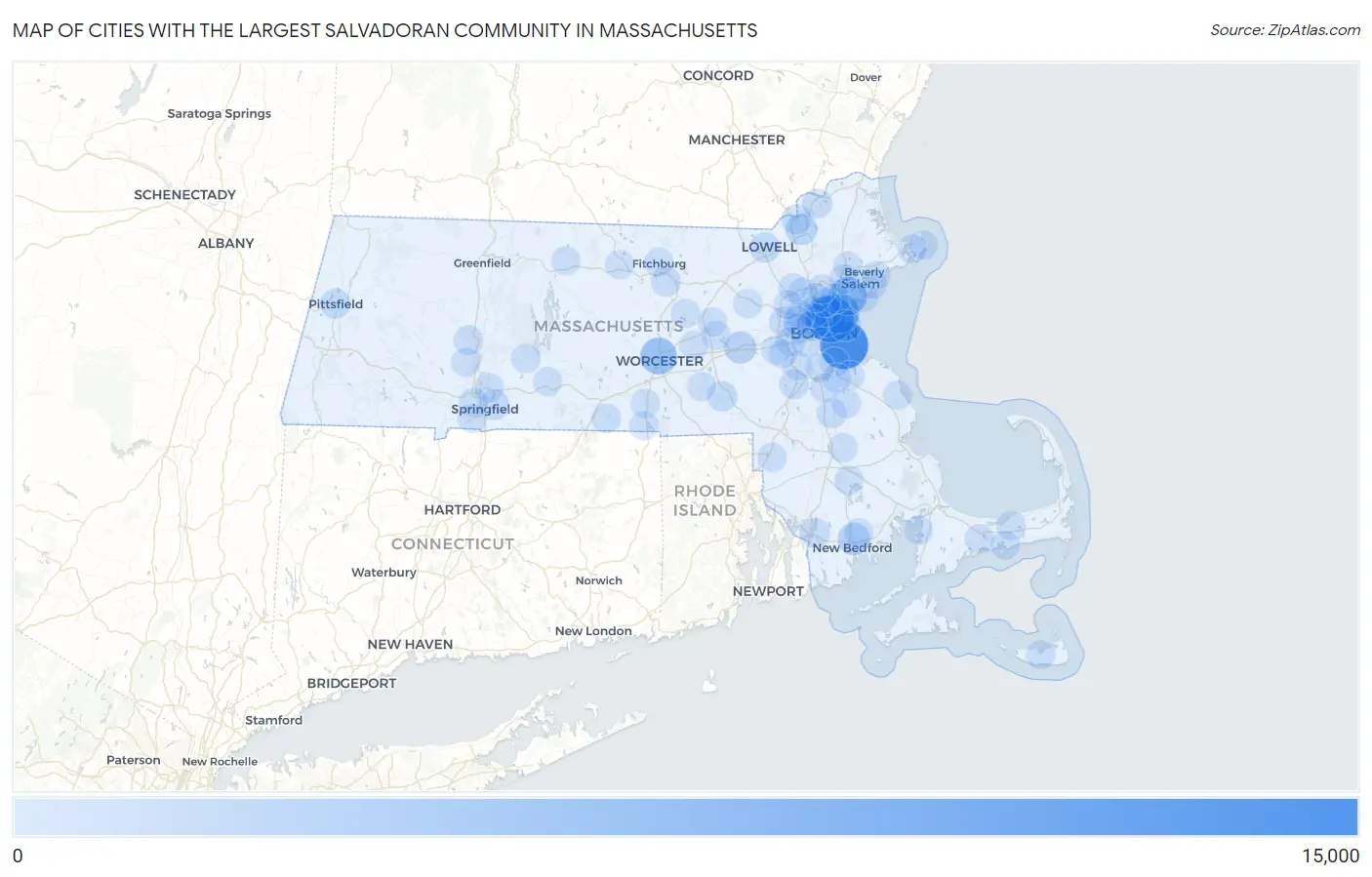 Cities with the Largest Salvadoran Community in Massachusetts Map