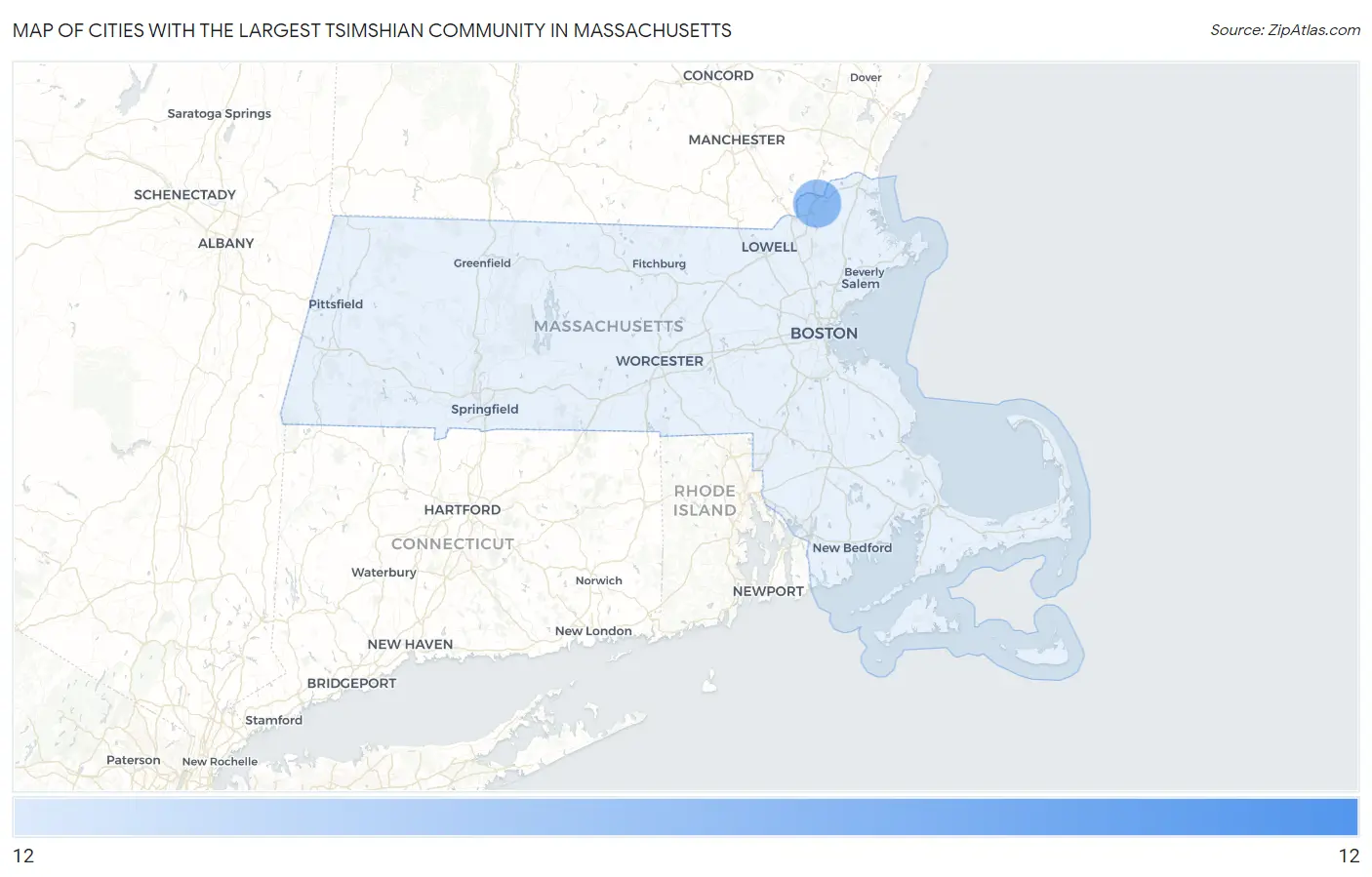 Cities with the Largest Tsimshian Community in Massachusetts Map