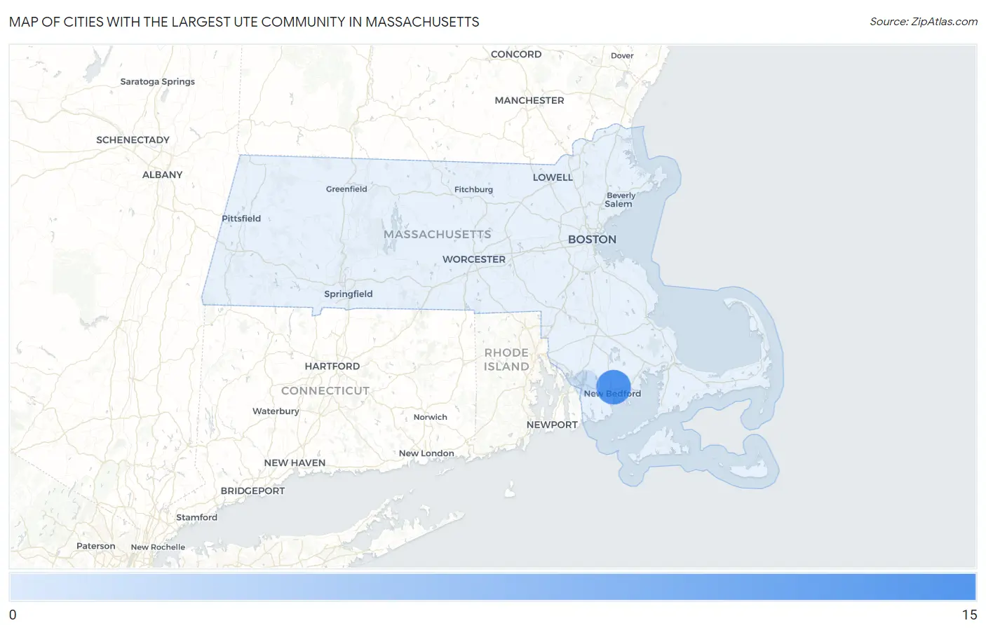 Cities with the Largest Ute Community in Massachusetts Map