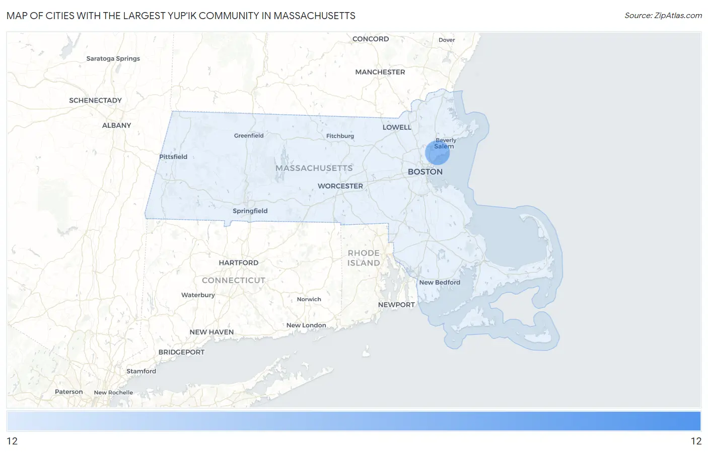 Cities with the Largest Yup'ik Community in Massachusetts Map