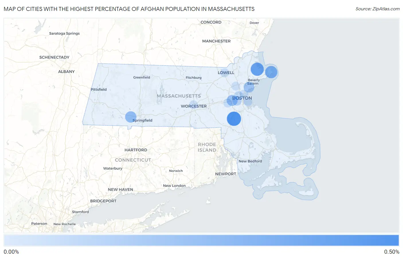 Cities with the Highest Percentage of Afghan Population in Massachusetts Map