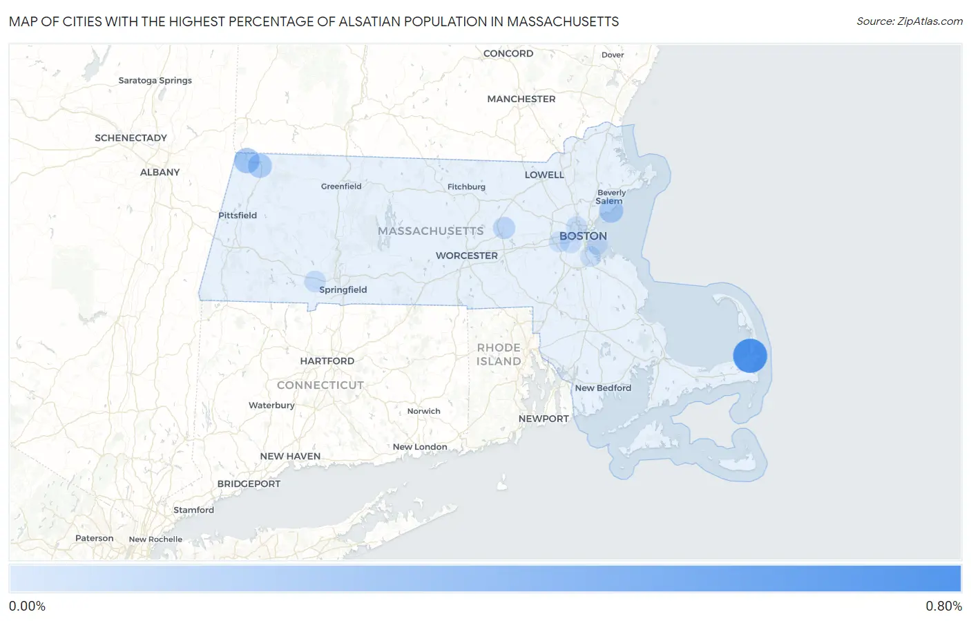 Cities with the Highest Percentage of Alsatian Population in Massachusetts Map