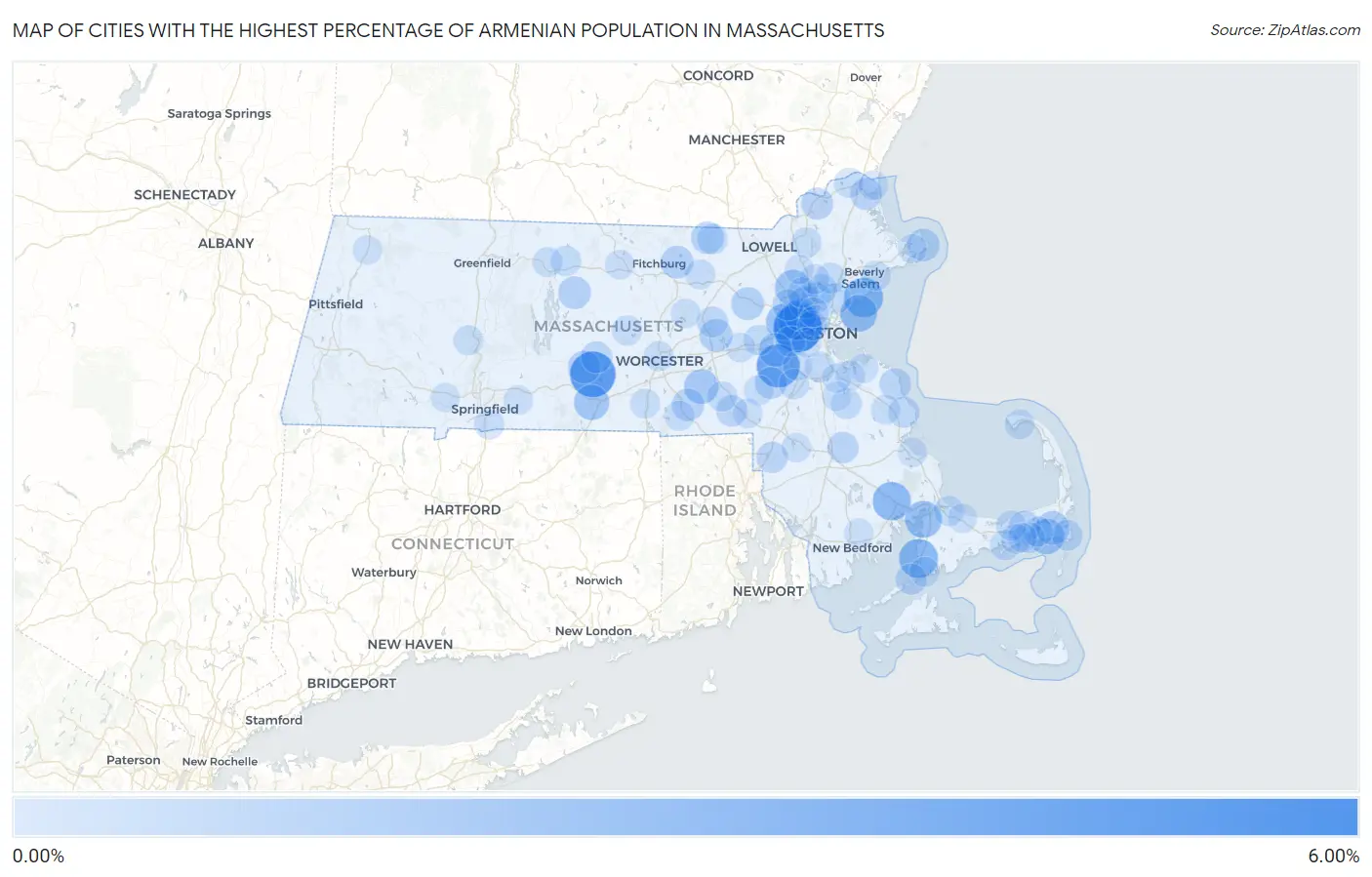 Cities with the Highest Percentage of Armenian Population in Massachusetts Map