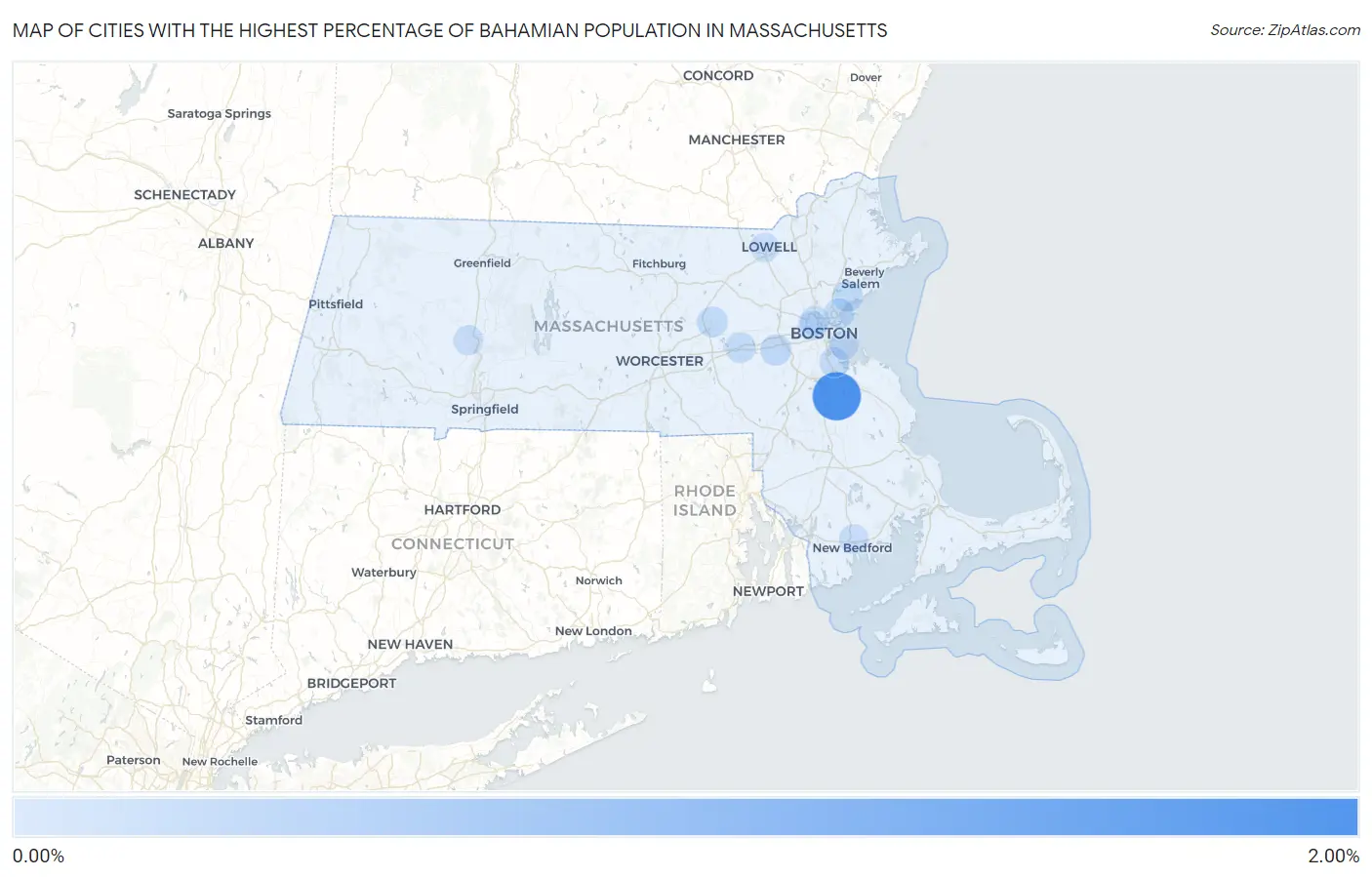 Cities with the Highest Percentage of Bahamian Population in Massachusetts Map