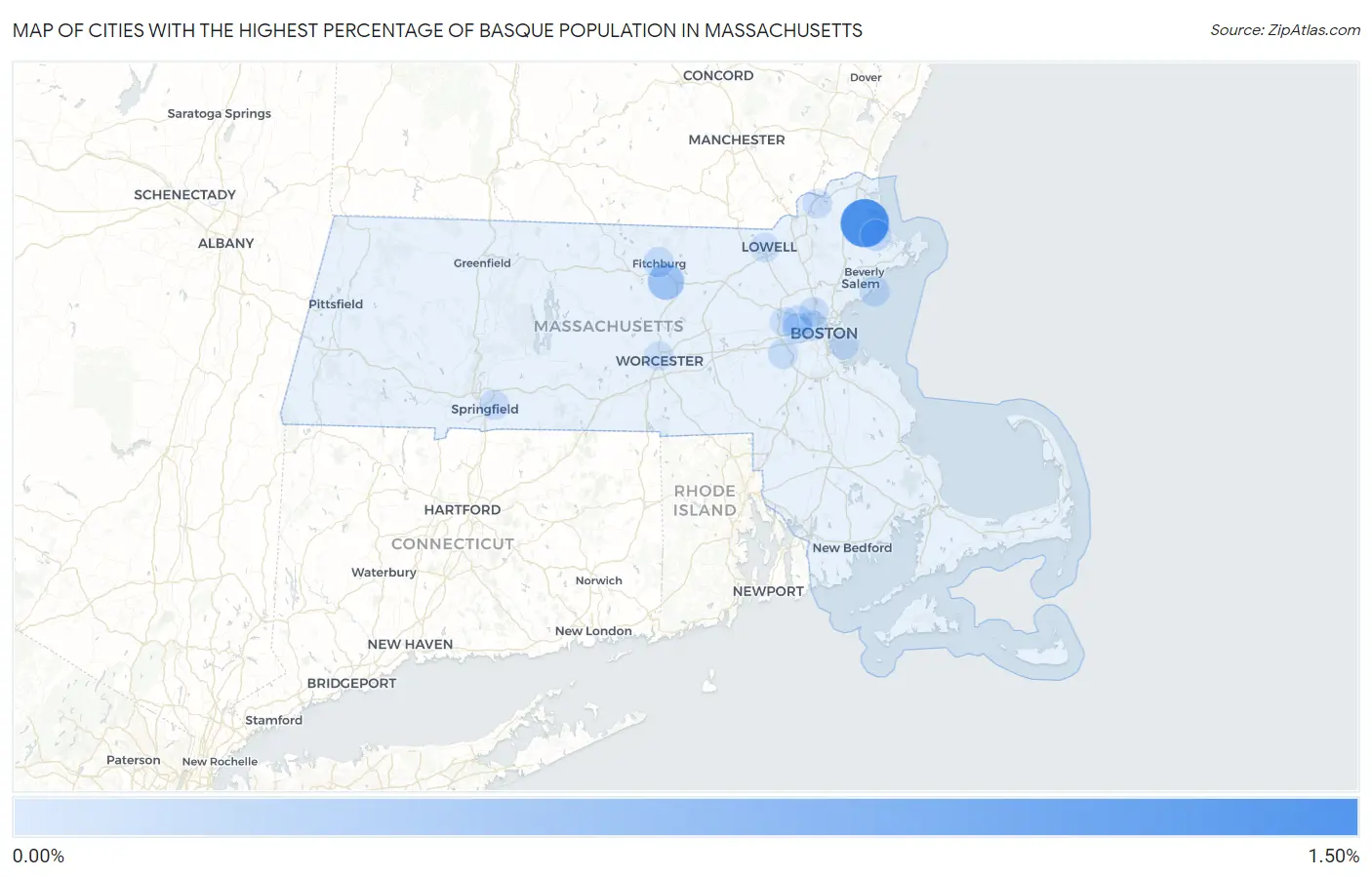 Cities with the Highest Percentage of Basque Population in Massachusetts Map