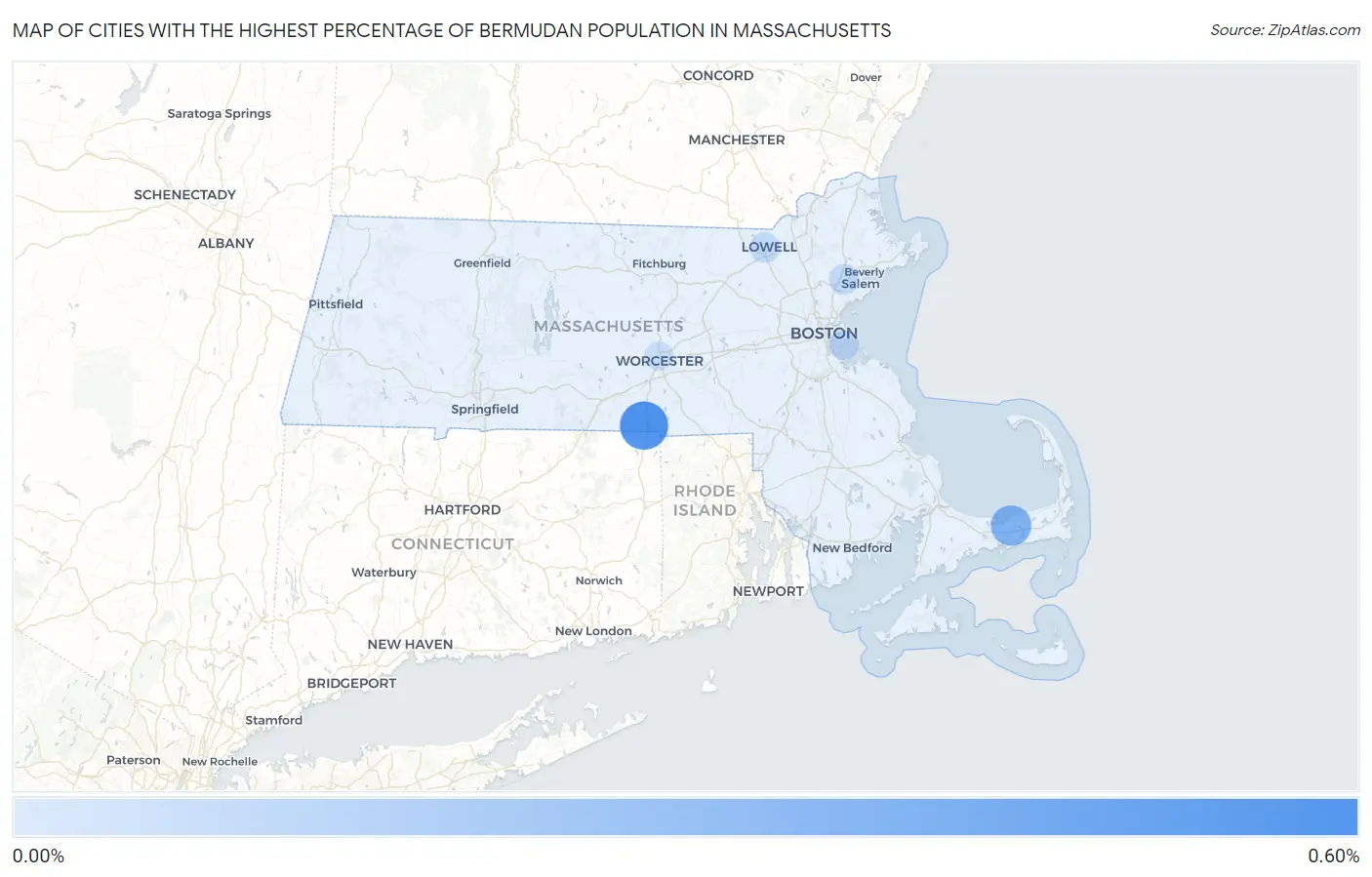 Cities with the Highest Percentage of Bermudan Population in Massachusetts Map