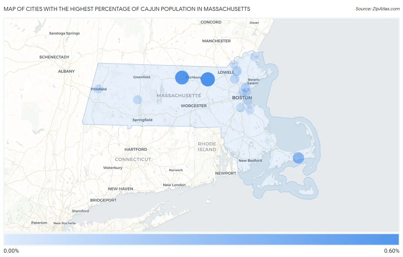 Cities with the Highest Percentage of Cajun Population in Massachusetts Map