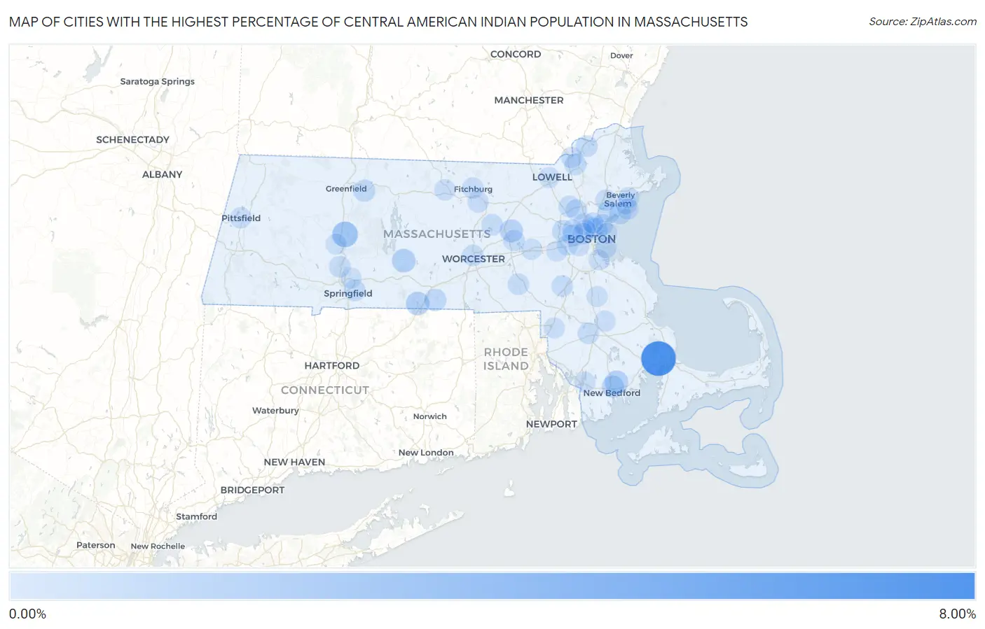 Cities with the Highest Percentage of Central American Indian Population in Massachusetts Map
