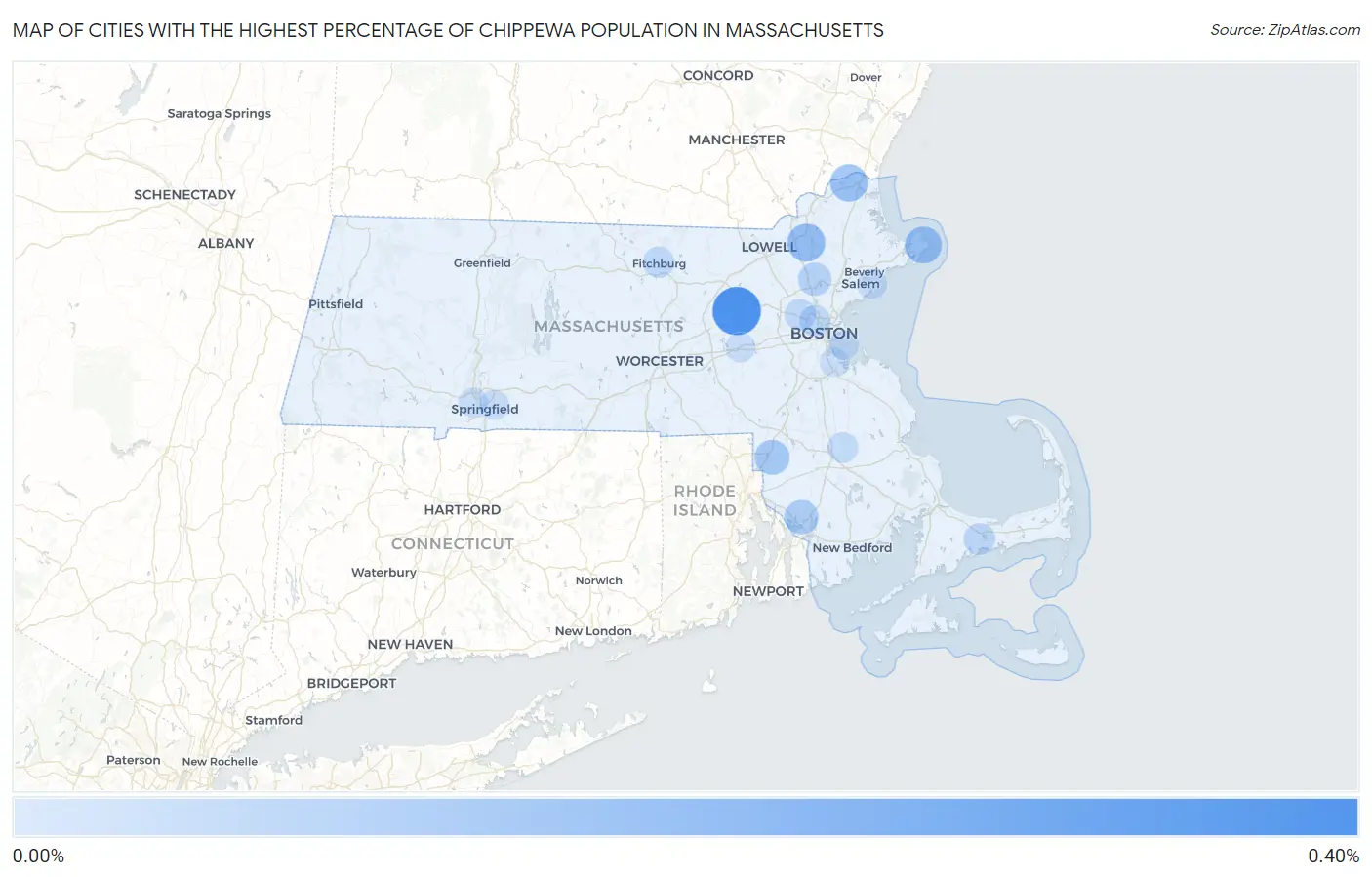 Cities with the Highest Percentage of Chippewa Population in Massachusetts Map