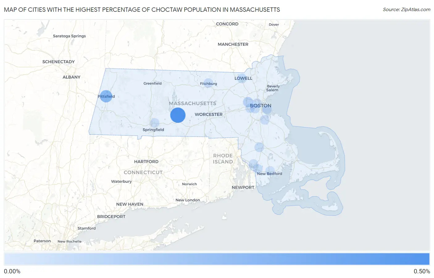 Cities with the Highest Percentage of Choctaw Population in Massachusetts Map