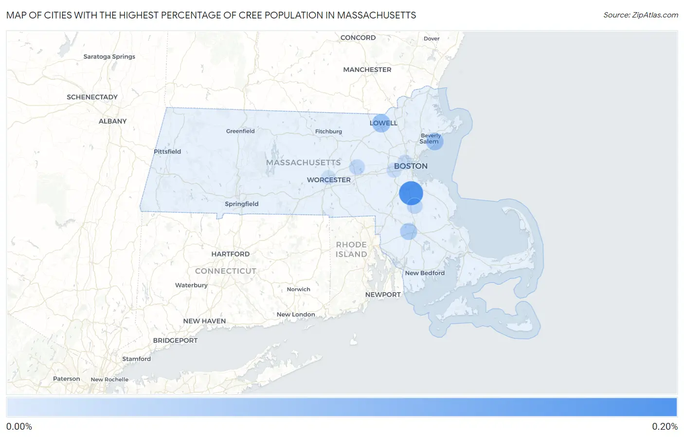 Cities with the Highest Percentage of Cree Population in Massachusetts Map