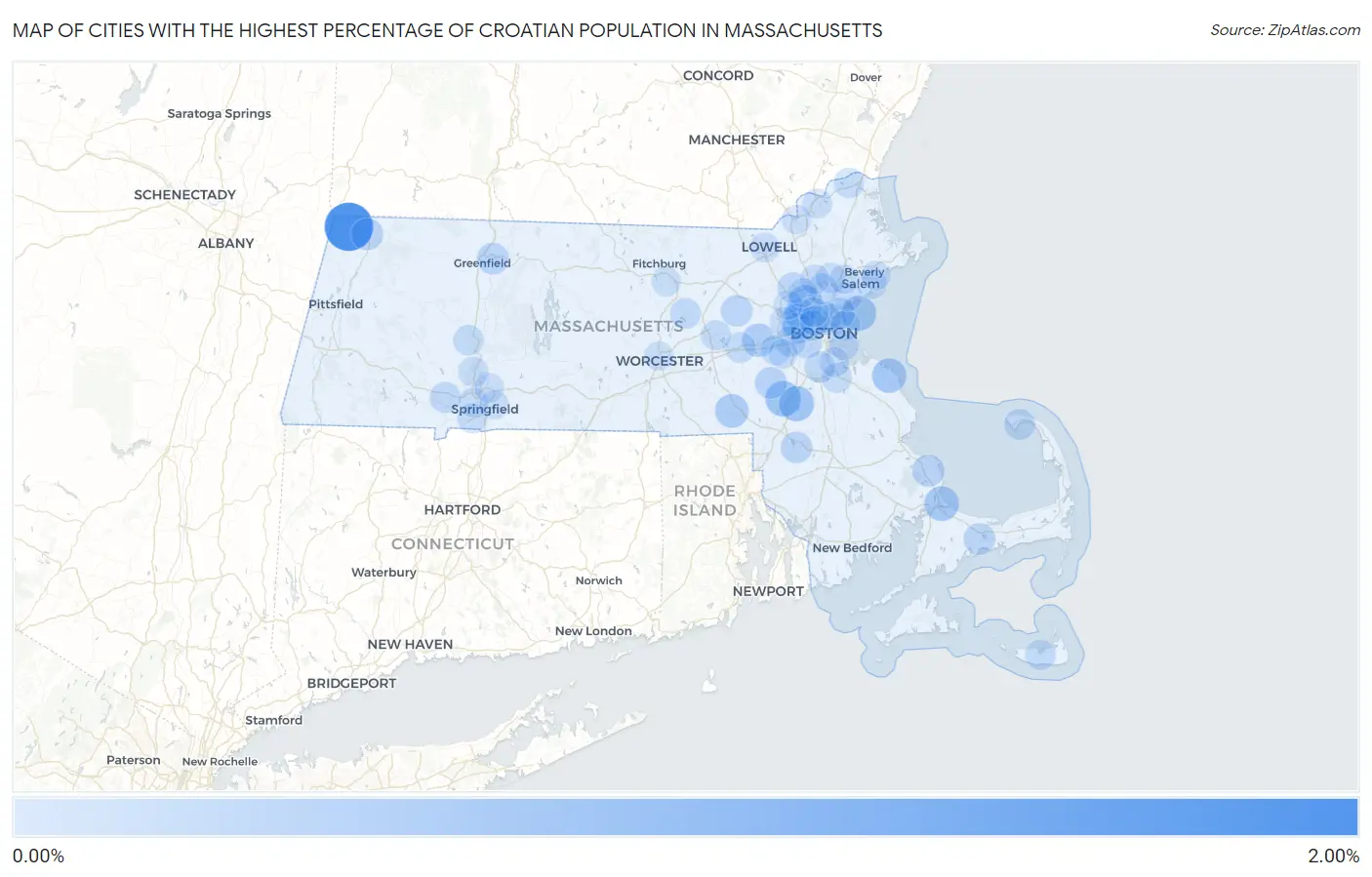 Cities with the Highest Percentage of Croatian Population in Massachusetts Map
