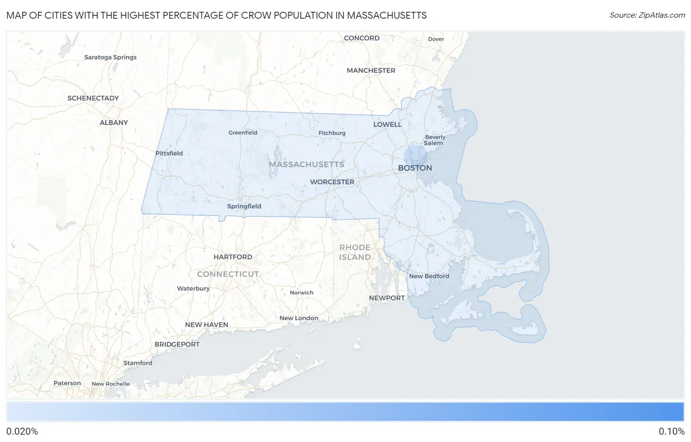 Cities with the Highest Percentage of Crow Population in Massachusetts Map